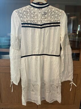 White Lace Tunic Dress with Black Velvet Trim
